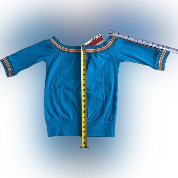 🆕Retro-Style Zip-Up 3/4 Sleeve Shirt | Turquoise | Orange/White Ribbing | Small - Picture 6 of 16